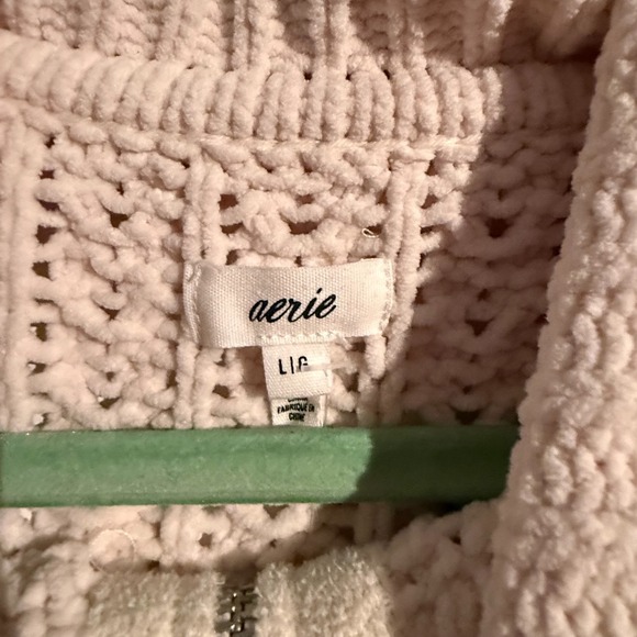 Aerie Cable Car Quarter Zip Sweater Beige Size L Oversized Cozy  Preppy NWT - Picture 4 of 7